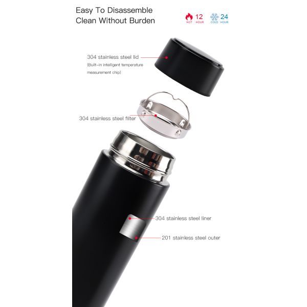 Smart Water Bottle With Reminder To Drink Water Stainless Steel Water Bottle LED Temperature Display Vacuum Flasks