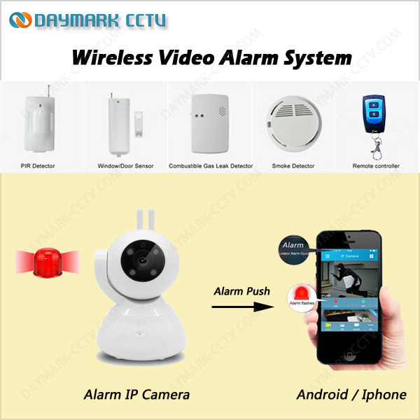 Buy HD 720p wireless push notification alarm siren camera ip support alarm sensors at wholesale prices