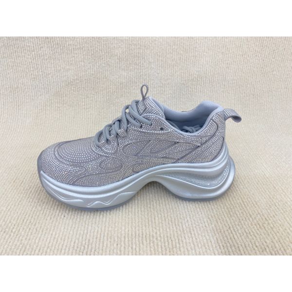 Women fashion sport shoes with bling rhinestone breathable upper grey black