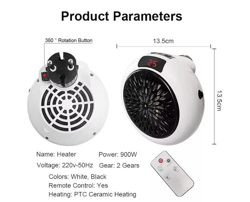 Electric Desktop Portable Air Heater 3S Fast Heating Warm Fan for Winter Home Bathroom