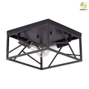 Retro Trapezoidal Farmhouse Ceiling Lamp Wrought Iron Imitation Wood Paint