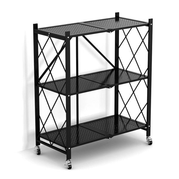Buy 3 Shelf Foldable Laundry Steel Shelf Rack With Wheels at wholesale prices