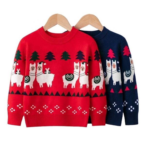 Buy customized 100% cotton cartoon jacquard kids christmas sweater knit jumpers unisex christmas sweaters for kids at wholesale prices