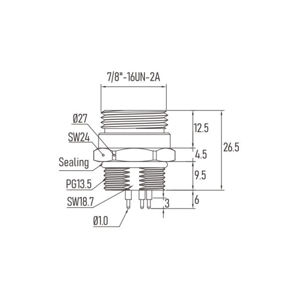 Panel Receptacle Mini Change Connectors 5 Pin Male
