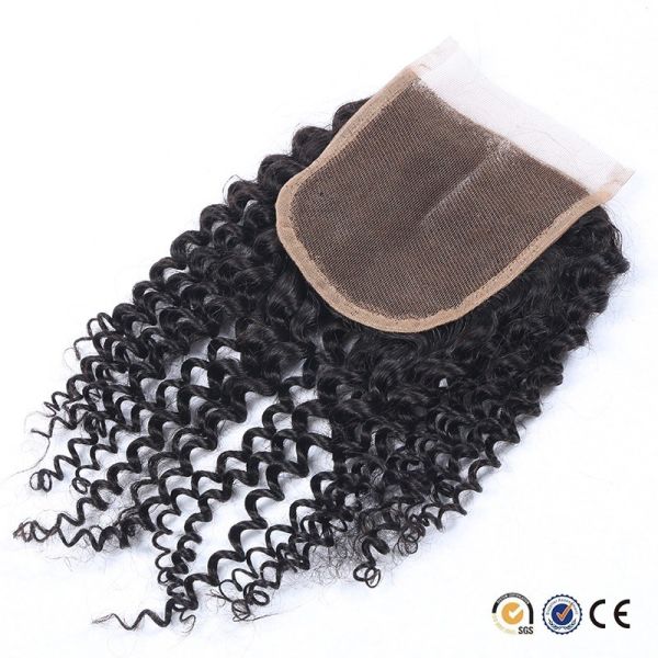 Buy 4x4 Size Swiss Lace Malaysian Kinky Curly Closure One Donor Virgin Curly Hair at wholesale prices