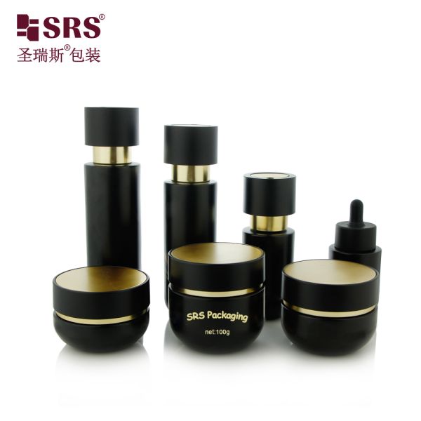 GLG027 30g 50g 100g Luxury Paint Customized Black Color Jar With Shiny Gold Top For Face Cream Skincare