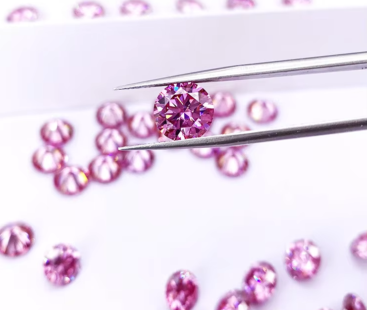 Factory Wholesale Pink Moissanite Diamond Round Brilliant Cut 3.0mm-12.0mm VVS1 Loose Moissanite Stones 4 Carat Ring