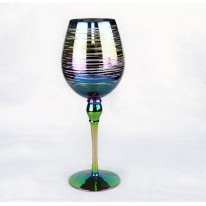Laser Circles Pattern Iridescent Crystal Wine Glass With Pearl Stem
