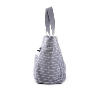 Gray Strip Insulated Cooler Lunch Bag with Drawstring Inside