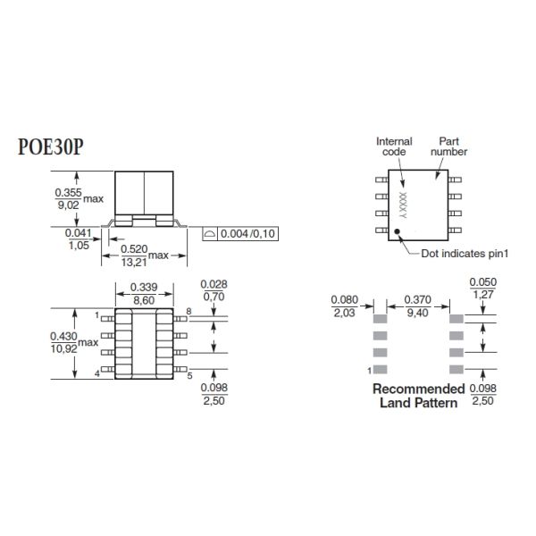POE13P-33L_ Shield Flyback Transformers with 13 Watt 3.3 V, 4.0 A