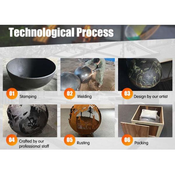 Phoenix Pattern Design Rusty Outdoor Metal Fire Ball in Corten Steel