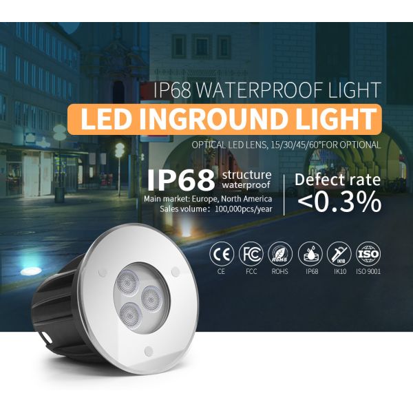 DC24V IP68 Monochrome LED Ground Lights Warm White 3W 300LM
