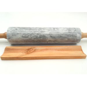 Deluxe Marble Pastry Rolling Pin Polished With Wood Handles / Cradle