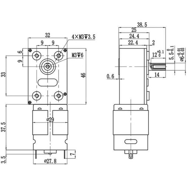 Dimension For JGY385 Low Speed Self-clocking Geared Motor Worm Gear Motor 