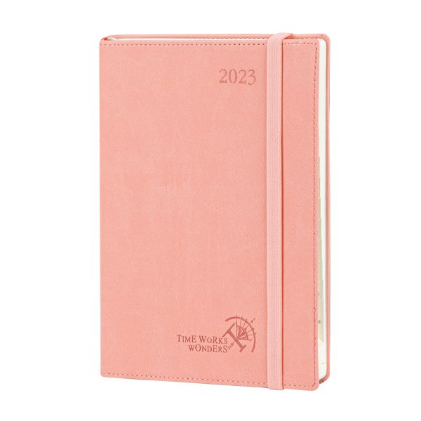 Buy 388g 2023 Pink Weekly Planner With Hourly Timetable And Ribbon Bookmarks at wholesale prices
