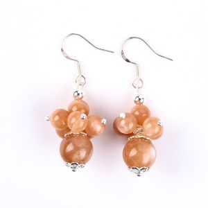 Handmade Crystal Stone Earrings Sunstone Beaded Earrings Gemstone Flower Pendant