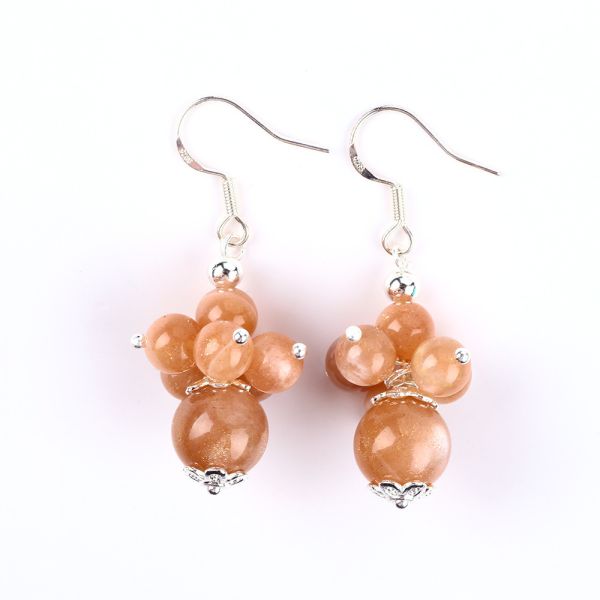 Handmade Crystal Stone Earrings Sunstone Beaded Earrings Gemstone Flower Pendant