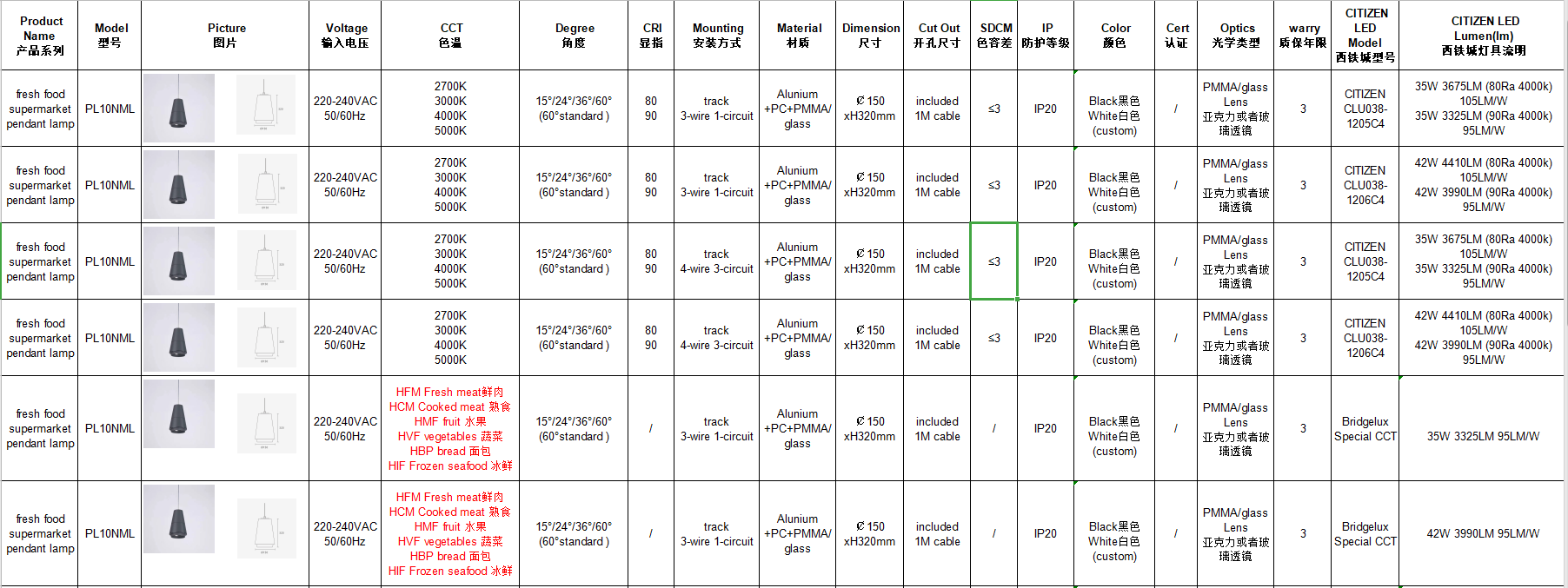 35W 42W fresh food supermarket LED pendant lamp Including adapter track Pendant Light Led Fresh Light
