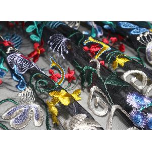 Quality Fancy Multi Colored Floral Embroidered Lace Fabric 120 CM Polyester for sale
