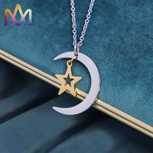 Engravable SS Moon And Star Pendant Necklace For Women