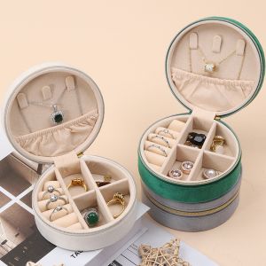 Quality Round Shaped Soft Velvet Jewelry Storage Box Organizer Zipper Bag For Travel for sale
