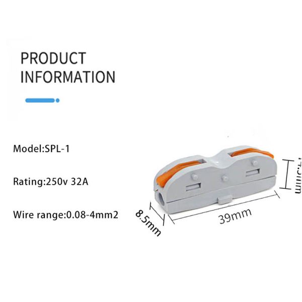 Terminal connector SPL-1 one out, one in, assembled wiring one wire lamp butt