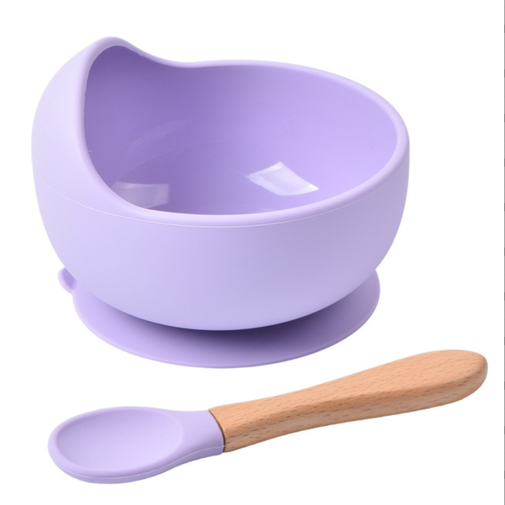 Non-Spill Waterproof Silicone Baby Feeding Bowl with Food Grade Spoon and Spoon Set