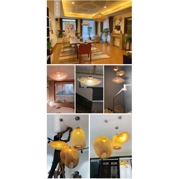 Customized Three Head Rattan Pendant Light Lamps With Switch Control