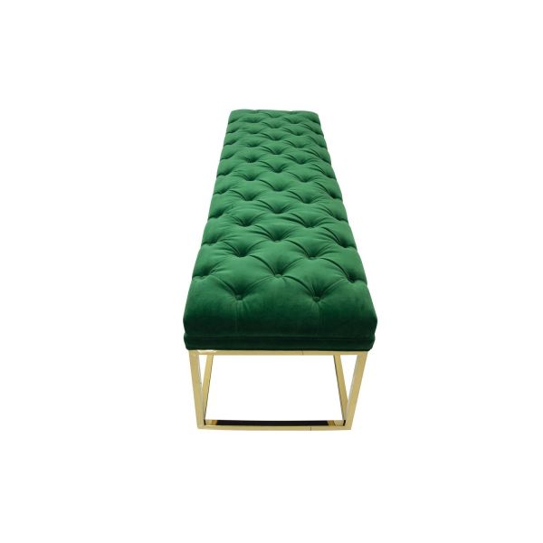 HOT sale modern classic green velvet fabric tufted upholstery bench stainless steel frame ottoman for wedding event