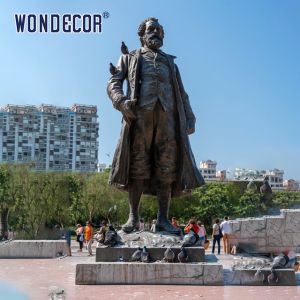 Bronze figure sculpture in urban square garden