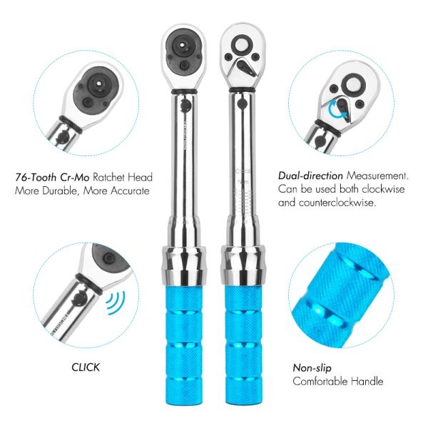 Stainless Steel Bicycle Torque Wrench 2 To 14nm Adjustable Socket Wrench Set T30