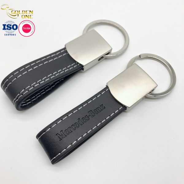 Custom Embossed Logo PU Leather Keychain Metal Strap Blank Solid Color Keyring