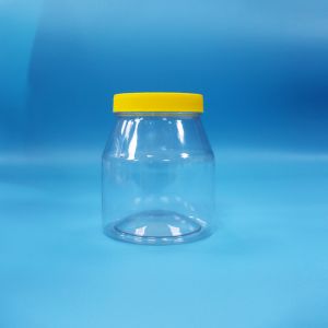 Quality Transparent Airtight Wide Mouth Cookies PET Plastic Sweet Sugar Jar Yellow Screw Lid for sale