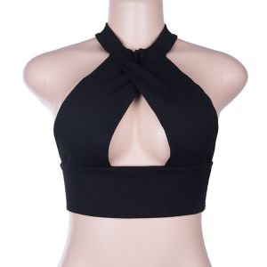 Open Back Sexy Twisted White Halter Neck Wrap Crop Top