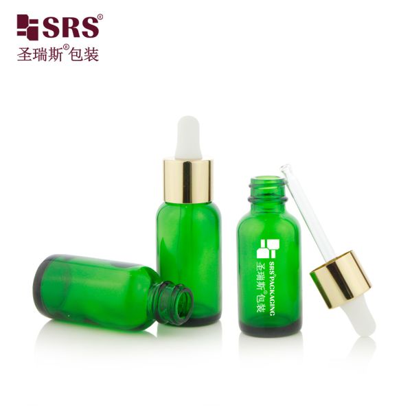 30ML 60ML Ready To Ship Empty Green Color Aluminum Shoulder Glass Bottles With Dropper