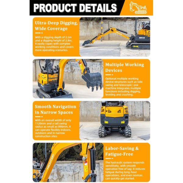 HT18L Mini Excavator with 1310kg Operating Weight