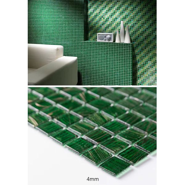 Classical Retro Style Green Glass Mosaic Tiles With Gold Line Bathroom Toilet Background Wall Tiles