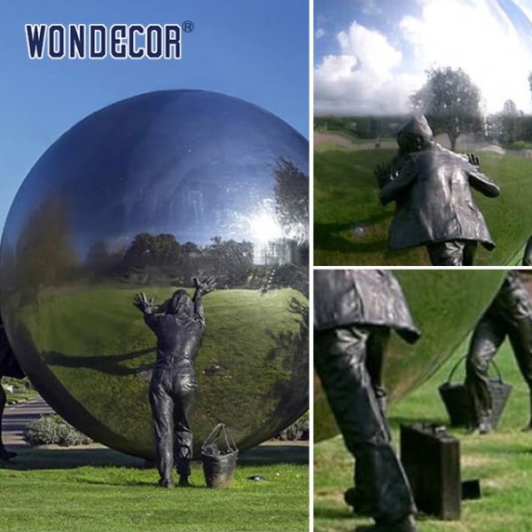 Customized Stainless Steel Garden Sculptures Outdoor Person Push Ball Large