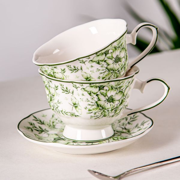 Buy Ceramic European Style Vintage Tea Cup And Saucer Set British Blue Porcelain Mug at wholesale prices