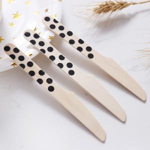 Compostable Disposable 16cm Wooden Black Dott Cutlery party Utensils