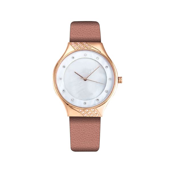 Fashion Watch, Italian leather wristband PVD rose gold case and black bezel