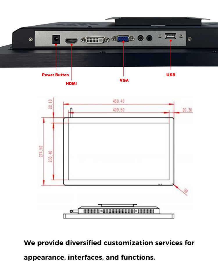 Anti Glare 18.5" Touch Screen Monitor Shock Resistance Multi Touch