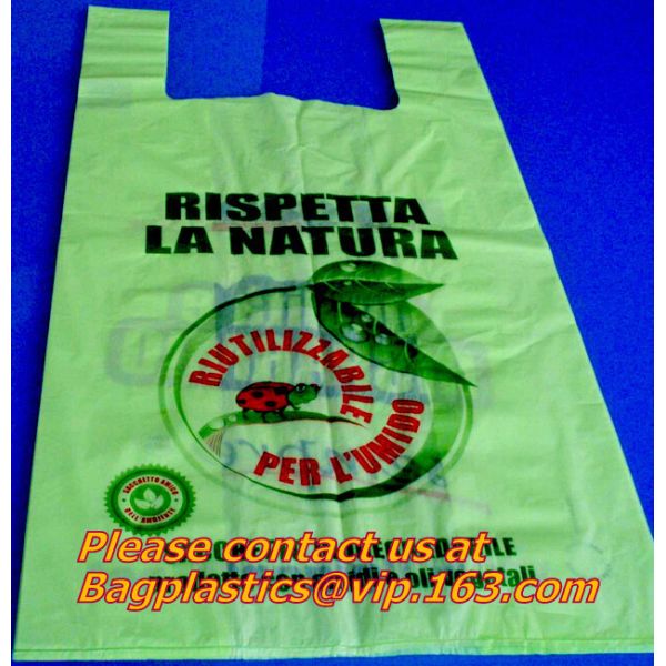 100% Biodegradable and Compostable, T-shirt Bags, EN13432 Certificate, green