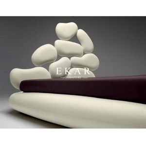 Wooden Frame Unique Shaped Upholstered Headboard Latest Double Bed Design