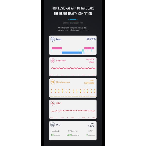 ECG PPG Pedometer HR Monitor Smart Band Fitness Tracker Watch With Blood Pressure