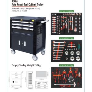 Mechanics Rolling Tool Cabinet With Tools 158pcs 3 Drawers
