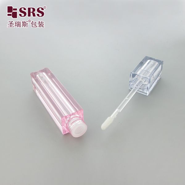 SLS010-4.5ML Square Clear Matte Frosted Makeup Lip Gloss Bottle With Brush Customization Packaging