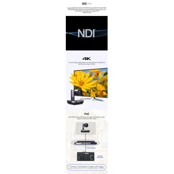 DAIPU PSC-12NK 4K 12X Optical Zoom NDI 3G-SDI HD-MI PTZ Camera for Conference Calls