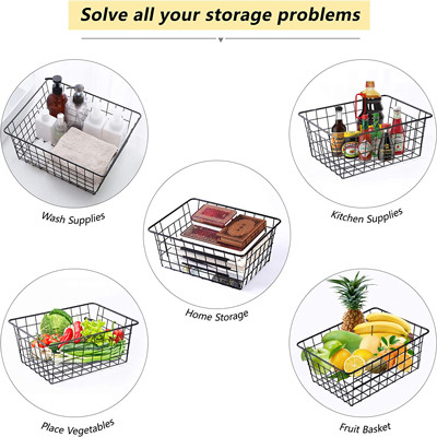 Black Household Wire Pantry Baskets For Organizing Metal