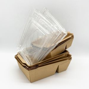 Craft Paper Disposable Takeaway Containers With Transparent Plastic Cover